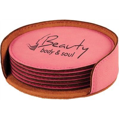 Coaster Set - Leatherette - Pink/Engraves Black