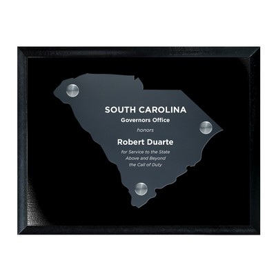 Frosted Acrylic SC State Cutout on Black Plaque