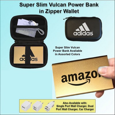 Super Slim Vulcan Power Bank Zipper Wallet Gift Set 4000 mAh - Gold No Extra Tariff