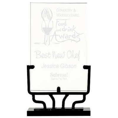8 1/2" Vertical Rectangle Vintage Glass Award with Iron Base