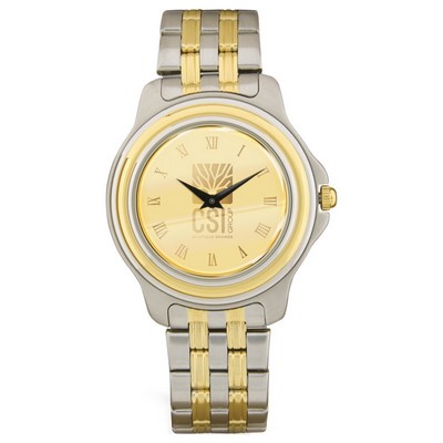Men's Round Silver/Gold Wristwatch W/ Gold Dial