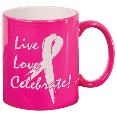 Pink Ceramic Mug, Engraved, 11 oz