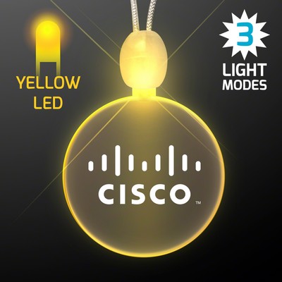 Light Up Promotional Acrylic Circle Necklaces with Yellow LED - PRINTED