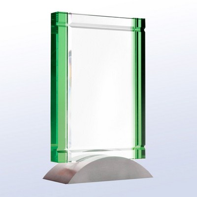 Green Deco Optic Crystal Award w/Aluminum Base