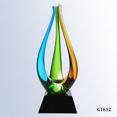 The Tripod Art Glass Award with Black Crystal Base, 12-3/4"H
