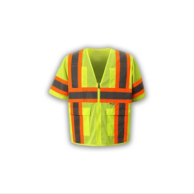 High Visibility Contrast Mesh Vest, Class 3, Lime, Zipper Closure