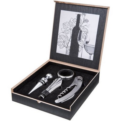 Wine Kits: 4 Piece Wine Set with Wooden Gift Box