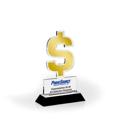 Dollar Sign Award with Black Wood Base - UV Printed