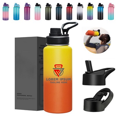 32oz Sports Water Bottle With Straw,3 Lids, Stainless Steel Vacuum Insulated Water Bottles