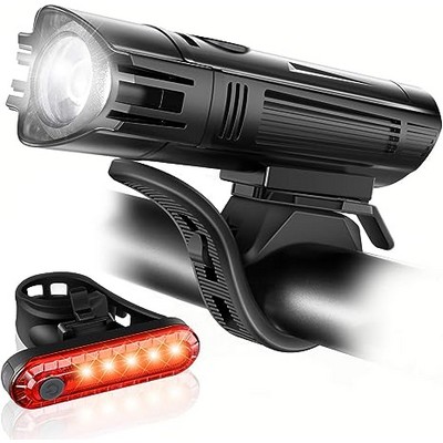 USB Rechargeable Bike Light Set, Powerful Bicycle Front Headlight and Back Taillight, 4 Light Modes,