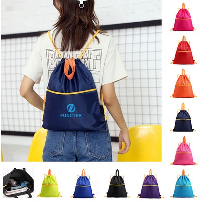 13 x 15" Drawstring Backpack with Front Pocket, Light Weight Waterproof Sports Training Bags