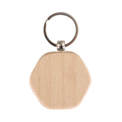 Hexagon Shaped Wooden Keychain