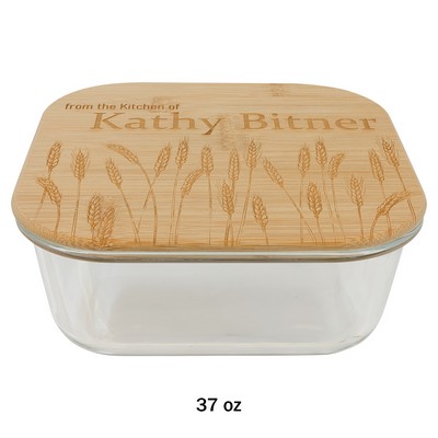 37 oz. Square Glass Container with Bamboo Lid