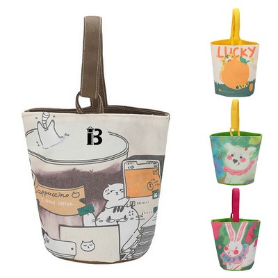 Canvas oil painting bucket bag