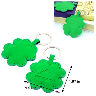 Four Leaf Clover Leather Keychain