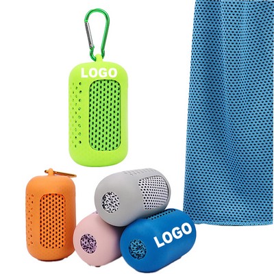 Sports Microfiber Quick-Dry Cooling Towel w/Storage Case & Metal Carabiner 35 1/2"x11 4/5"