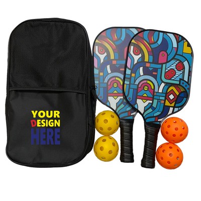 Premium Full Color Fiberglass Pickleball Set with 2 Pickleball Paddles Carrying Bag