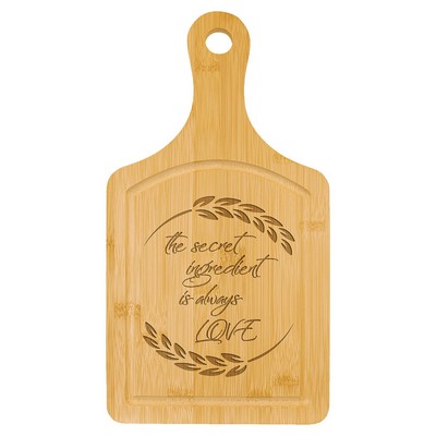 13 1/2" x 7" Bamboo Cutting Board Paddle Shape with Dri 9" x 6" Bamboo Cutting Board with Drip Ring