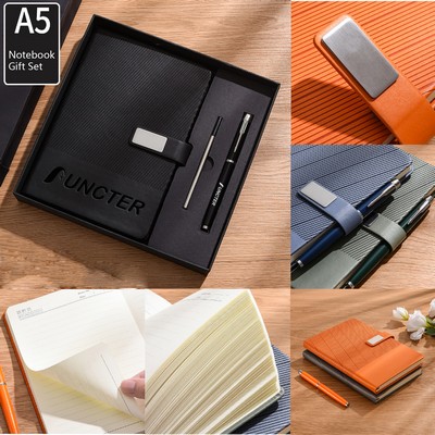 A5 Leatherette College Lined Bound Journal Gift Set Hardcover Writing Notebook w/ Magnetic Clasp Pen