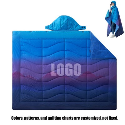 Winter Polyester Cotton Outdoor Wearable Camping Blanket w/Hood 72"x54"