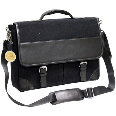 Leather Messenger Bag W/ Gold Medallion