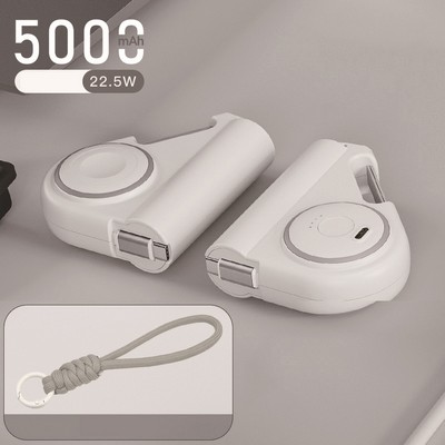 5000mAh Mini Power Bank WIth Wireless Charger For Smart watch With Woven Carabiner
