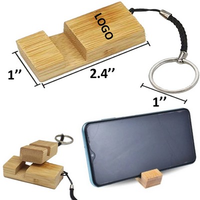 2 2/5" Eco-Friendly Bamboo Phone Holder Stand Key Chain