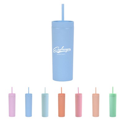16oz Premium Double Wall Insulated Tumbler with Lid and Straw