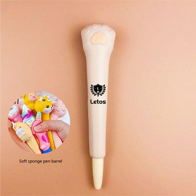 Cat Paw Stress Reliever Pen 2 In 1 Squeeze Toy Pen PU Foam Gel Ink Pen