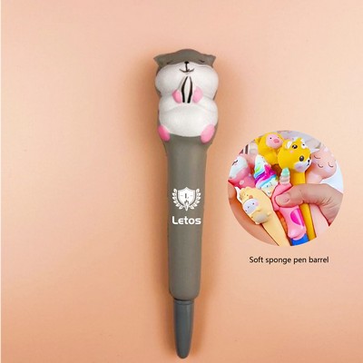 Squirrel Stress Reliever Pen 2 In 1 Squeeze Toy Pen PU Foam Gel Ink Pen