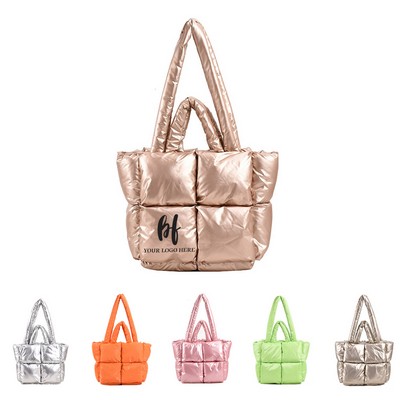 Down Puffer Quilted Tote Bag