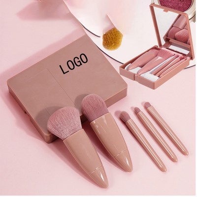 Travel Mirror Case 5-Piece Makeup Brush Set