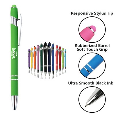 Retractable Metal Ballpoint Pen with Soft Stylus Tip.