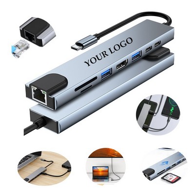 Multi-functional 8 in 1 USB Type-C Hub Adapter