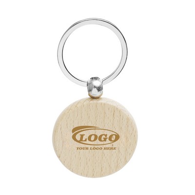 Round Circle Wood Keychain