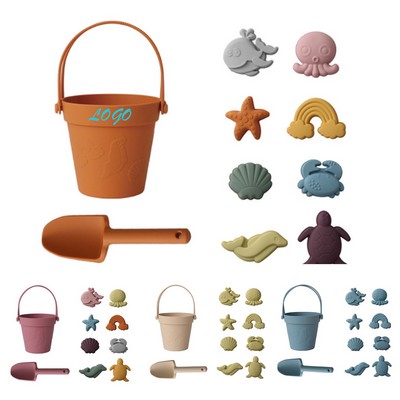 10-Piece Kids' Silicone Beach Toy Set, Outdoor Sand Play Bucket with Shovels
