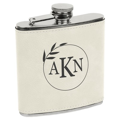 6 oz. White/Black Leatherette Stainless Steel Flask