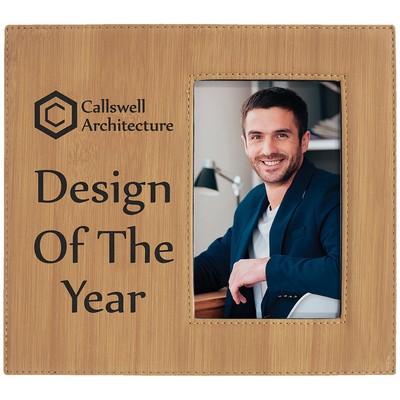 4" x 6" Bamboo Leatherette Photo Frame with 4 1/4" x 7 7/8" Engraving Area