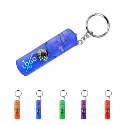 LED Light Compass Keychain with Whistle