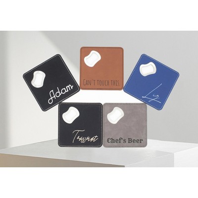 Square Leather Bottle Opener Coaster
