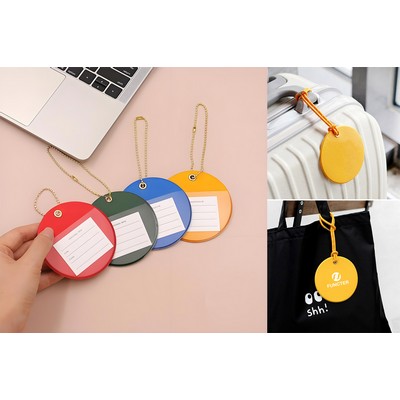 Round Shape PU Leather Luggage Tag Personalizable Travel ID Tag