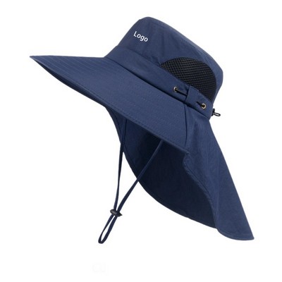 Extra Wide Brim Bucket Hat with Neck Flap