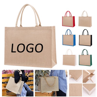 Large Grocery Jute Tote Bag with Handles(18"x 14" × 6")