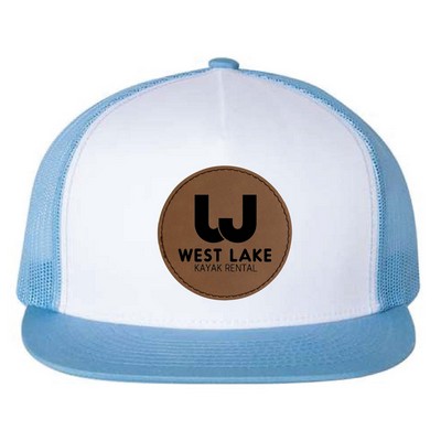 Yupoong 6006 YP Classics Five-Panel Classic Trucker Hat with Leatherette Patches or Embroidery
