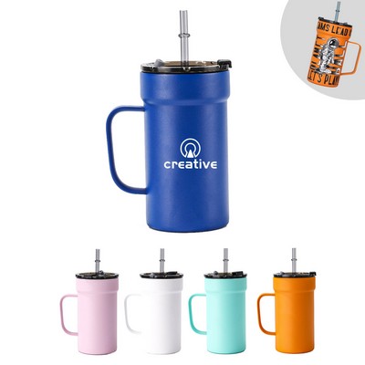 15oz Insulated Straw Coffee Mug W/ Handle