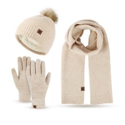 Winter Beanie Hat Scarf Gloves Set