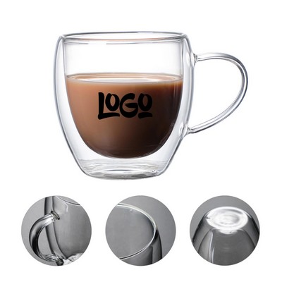 8.5oz Double Walled Coffee Glass Mug w/ Handle