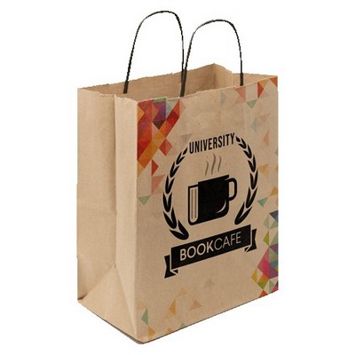 Full Color 1-Sided Natural with Black Handle Shopper Paper Bags (8"x 10.25"x 5")