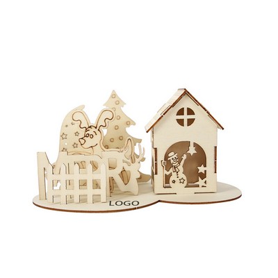 Christmas Diy Wooden House Puzzle Decoration