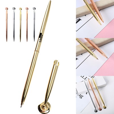 Metal Pen W/ Electroplated Stand Cap, Refillable Slim Body